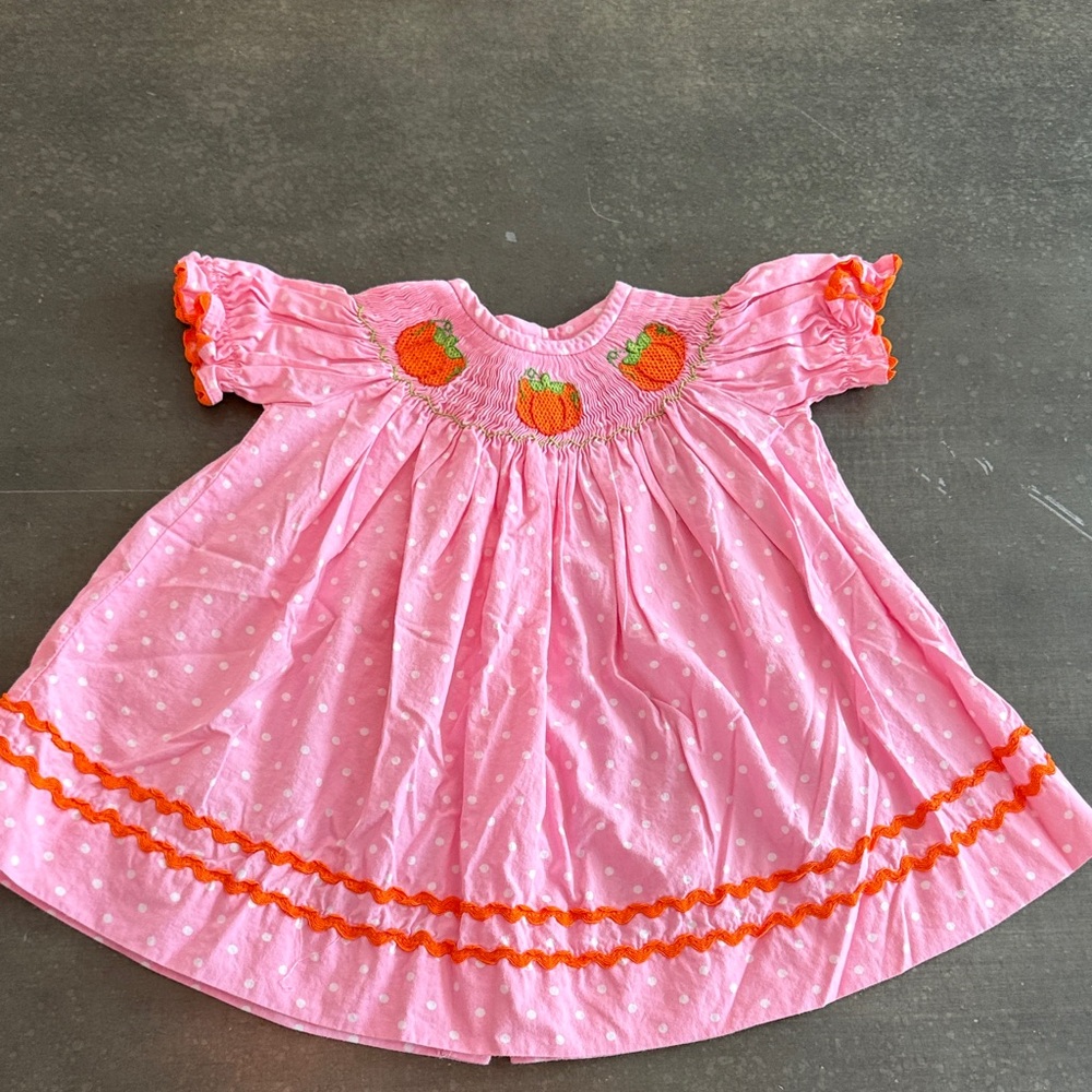 Charming Pink and Orange Kids Smocked Dress